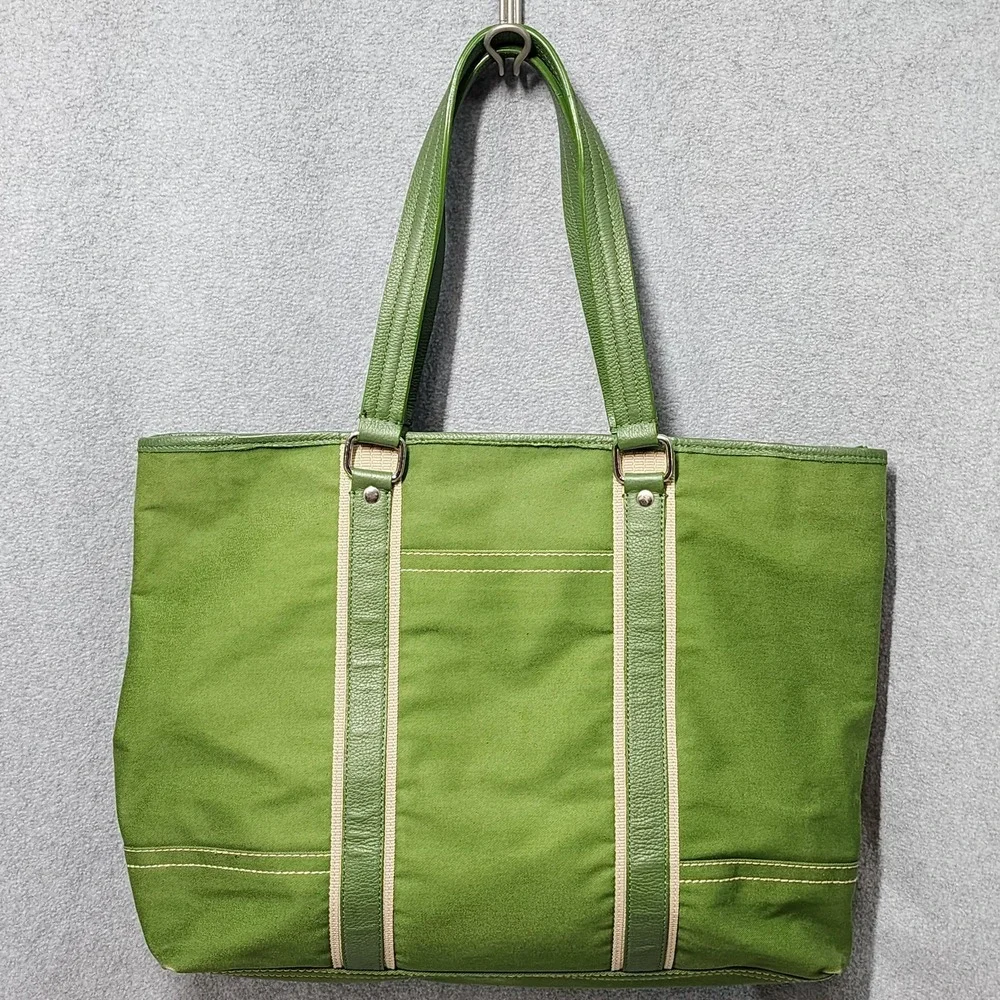 Kate Landry Tote Bag Womens Large Green Canvas Shoulder Purse Geometric Lining - Picture 1 of 11